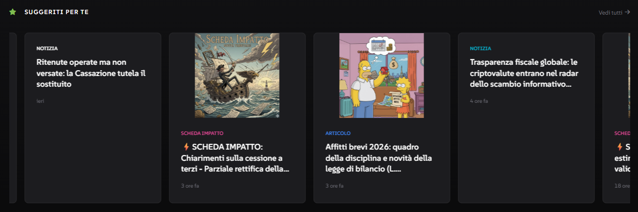 Sezione Suggeriti Interazione con articoli in TaxDaily