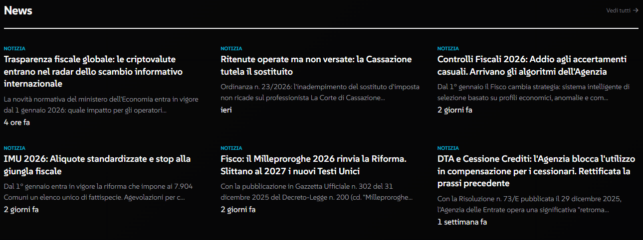 Sezione News Notizie fiscali nella sezione news